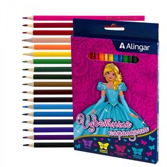 
          Карандаши цветные Alingar 18 цв., "Принцессы" деревянные, трехгранные, заточенные, грифель 2.8 мм, картон. уп., европодвес