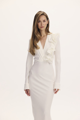 Платье с драпировкой и воланом