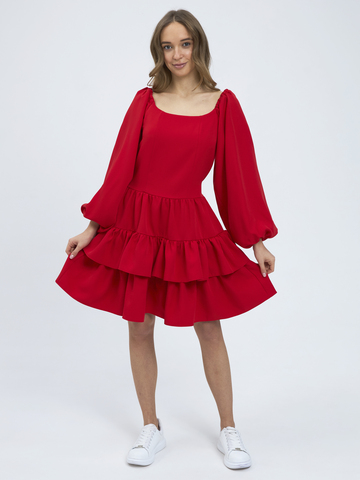 Платье праздничное ярусное с воланами для девочки красное