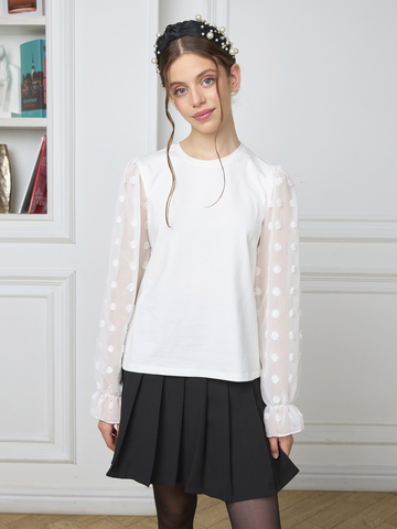 Блузка школьная для девочки рукав шифон молочная