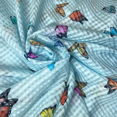 Ткань шифон бабочки на голубом фоне 1119