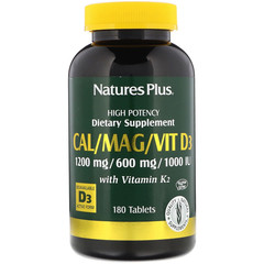 Nature's Plus, Кальций, магний и витамин D3, с витамином K2, 180 таблеток
