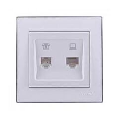 RAIN 703 0225 143 Розетка  компьютерная+телефон  двойная  белый с бок.вст.хром