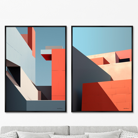 ArtNoMore - Набор из 2-х репродукций картин на холсте City morning geometry, 2024г.
