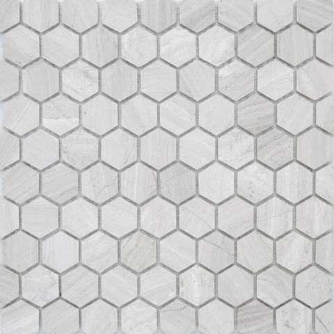 Мозаика Pietrine Hexagonal - Travertino Silver матовая 28,5x30,5х0,6 см (чип 18х30х6 мм)