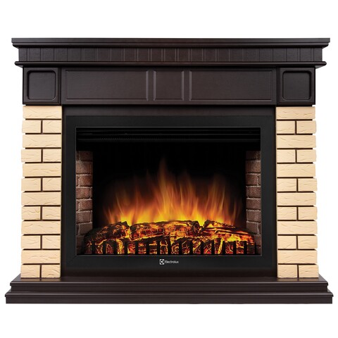 Портал Firelight Bricks 30U (угловой) камень бежевый шпон темный дуб