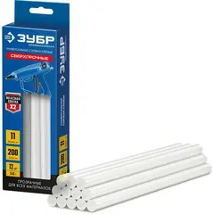 ЗУБР 11 х 200 мм, 12 шт, сверхпрочные прозрачные клеевые стержни, Профессионал (06856-12)