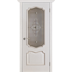 Купить Межкомнатная дверь шпонированная Porte Vista Премьера белая патина тон 17 стекло Витраж светлое