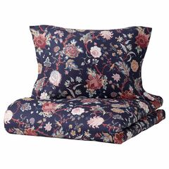 Комплект постельного белья IKEA NASSELKLOCKA (НЭССЕЛЬКЛОККА), Односпальный, Темно-синий с рисунком, 150x200, 50x80 см