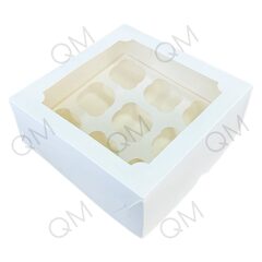 Коробка под капкейки с окошком 250*250*100 мм (9) (белая) целлюлозный картон с односторонним мелованным покрытием, эконом, 50шт