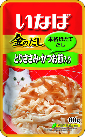 INABA Ciao Kinnodashi пауч для кошек куриное филе с кацуобуси в желе 60г