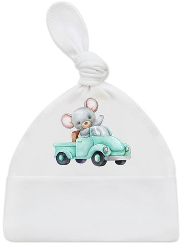 Шапочка с принтом "Мышонок на машинке"
