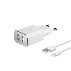 Сетевое зарядное устройство Deppa, 2 USB-A, 5 Вт, 2.4 А, белый