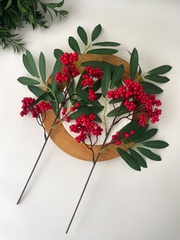 №2 Ягоды рябины на ветке, цвет красный, 53 см, набор 2 ветка.