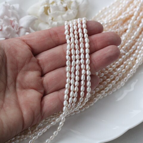 Жемчуг натуральный речной, рис, 4,4-4,8 мм, 1 нить, Ж019