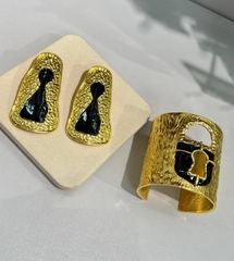 Серьги замочная скважина style SCHIAPARELLI золото/черная эмаль