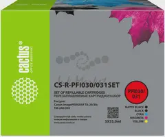 Картридж перезаправляемый струйный Cactus CS-R-PFI030/031SET черный/черный матовый/голубой/желтый/пурпурный набор 5шт.упак. для Canon imagePROGRAF TA-20/30/TM-240/340 — фото 3