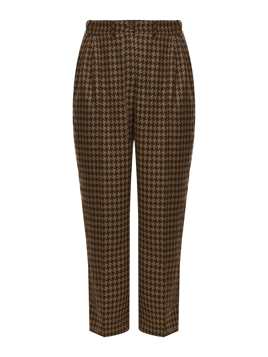 Брюки прямые широкие, гусиная лапка, коричневый