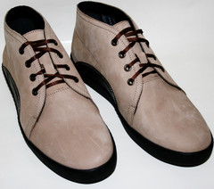 Кожаные кеды ботинки мужские демисезонные. Бежевые ботинки на толстой подошве. Нубук ботинки на шнуровке Ikoc Beige.