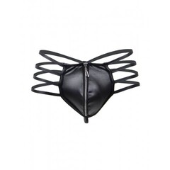 Кожаные мужские стринги Ohyeah Zipper Black, на молнии со стрепами, S