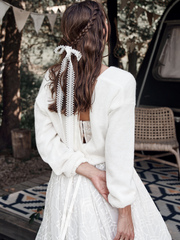 Бохо свитер цвета айвори с бантом для невесты