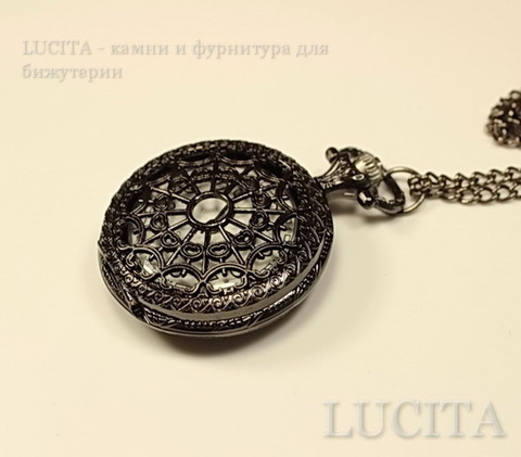 Часы на цепочке "Паутинка" (цвет - черный никель) 55х40х14 мм ()