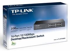 TP-Link TL-SF1016DS Коммутатор 16-портовый 10/100 Мбит/с, 16 портов RJ45 10/100 Мбит/с, 1U 13-дюймов, стальной корпус