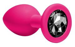 Средняя розовая анальная пробка Emotions Cutie Medium с чёрным кристаллом - 8,5 см. - 