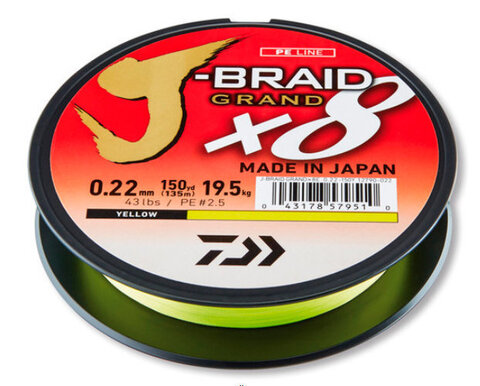 Купить шнур плетеный Daiwa J-Braid Grand X8 135м 0,24мм (22кг) желтая