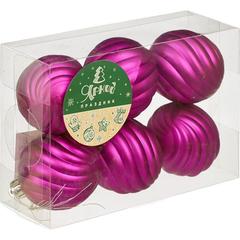 Новогоднее украшение набор из 6 шаров, d=6см, фиолетовый с рел.поверх., 16554