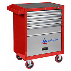 МАСТАК (522-04581R) Тележка инструментальная серии «ПРИМА», 4 полки и отсек, красная