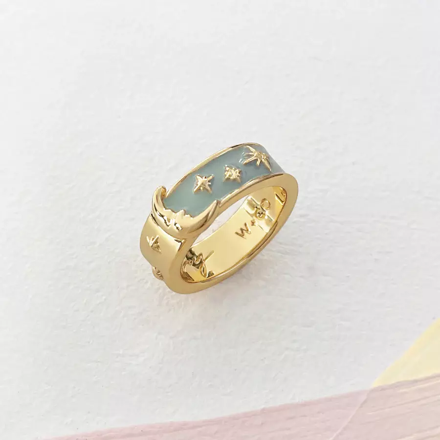 Moonlit Blue & Gold Mantra Ring