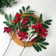 №2 Ягоды рябины на ветке, цвет красный, 53 см, набор 2 ветка.