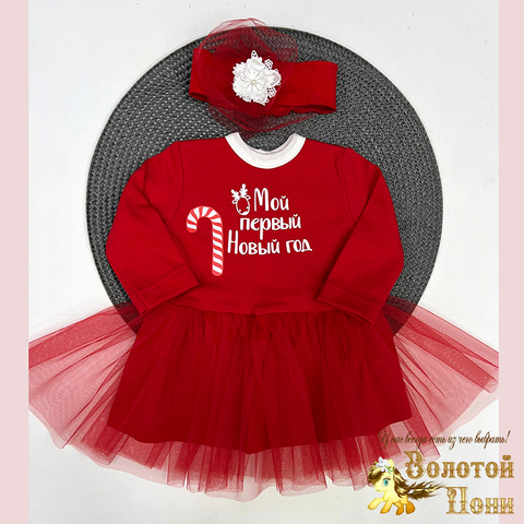 Платье+повязка Новогоднее детское (62-80) 251027-F979