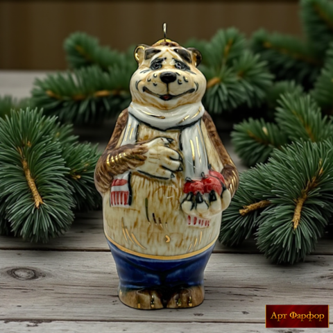 Елочная игрушка Медведь с яблоками