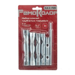 43-2-706 Набор ключей-трубок торцевых, вороток, сталь, 8х17мм, 6 предметов (РемоКолор)