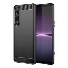 Чехол черного цвета с дизайном под карбон на Sony Xperia 1 V, 1-5, серия Carbon от Caseport