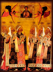 Икона на дереве "Святители" подвес