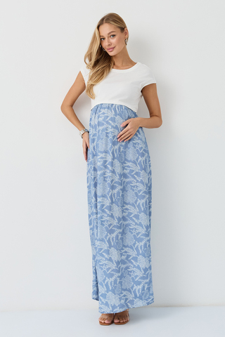 Платье для беременных и кормящих 16442 морской принт-голубой