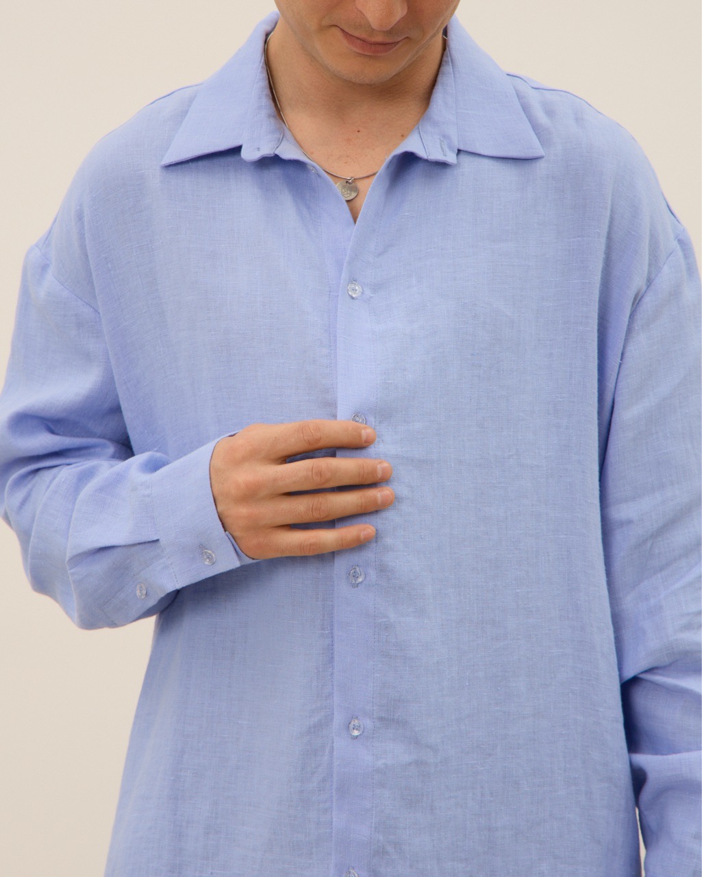 Рубашка мужская, из 100% льна, голубая