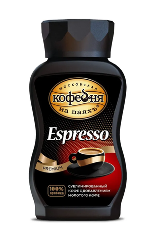 купить Кофе растворимый сублимированный Московская Кофейня на Паяхъ Espresso с молотым кофе, 95 г стеклянная банка