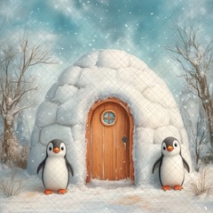 Ледяной домик с пингвинами №1 - фон неопреновый