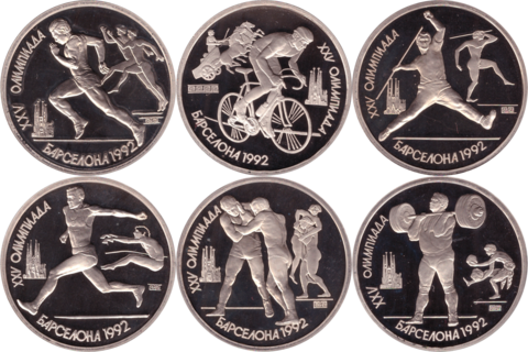 Олимпиада в Барселоне 1991 год Набор из 6 монет номиналом 1 рубль (Proof)