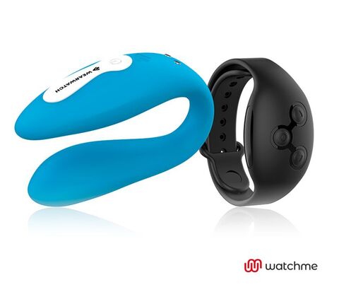 Голубой вибратор для пар с черным пультом-часами Weatwatch Dual Pleasure Vibe - DreamLove D-227563