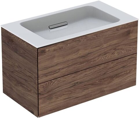 Шкафчик для раковины Geberit ONE, с двумя выдвижными ящиками: B=74.5см, H=46.5см, T=39.5см, Черный орех / Натуральный шпон
