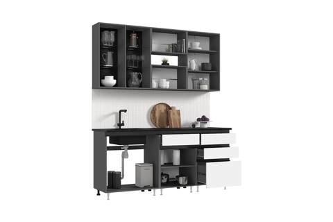 Кухня Техно-6 2.0 м графит / белый снег софт / графит софт