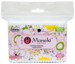 Палочки ватные, Maneki, Lovely, с розовым стиком, zip-пакет, 200 шт