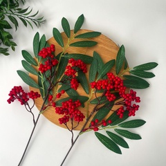 №2 Ягоды рябины на ветке, цвет красный, 53 см, набор 2 ветка.