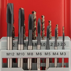 Набор метчиков машинных M3 -M12 HSSE-TiALN DIN371/376 (B/4-5P, + сверла) 14пр H-Tools 245051FHT
