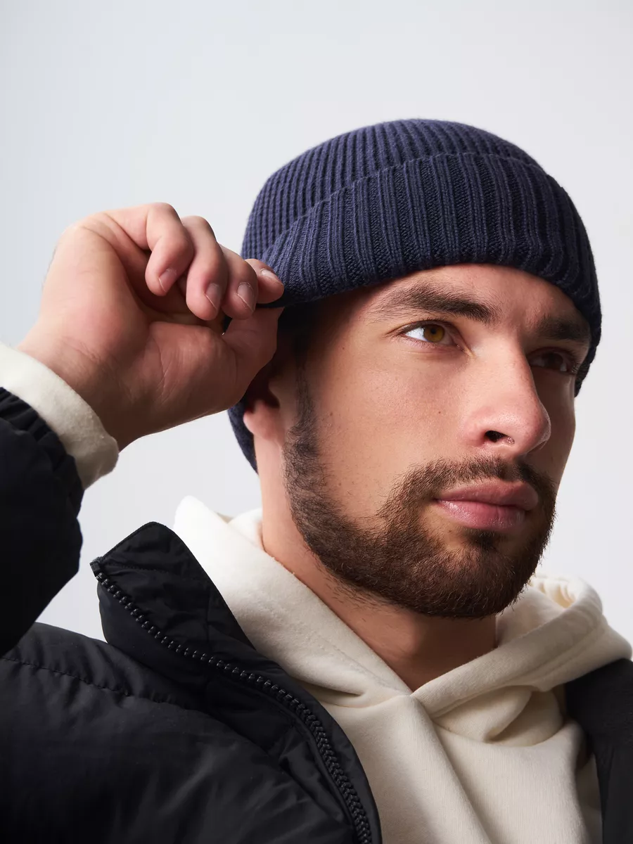 Шапка зимняя на флисе вязаная бини